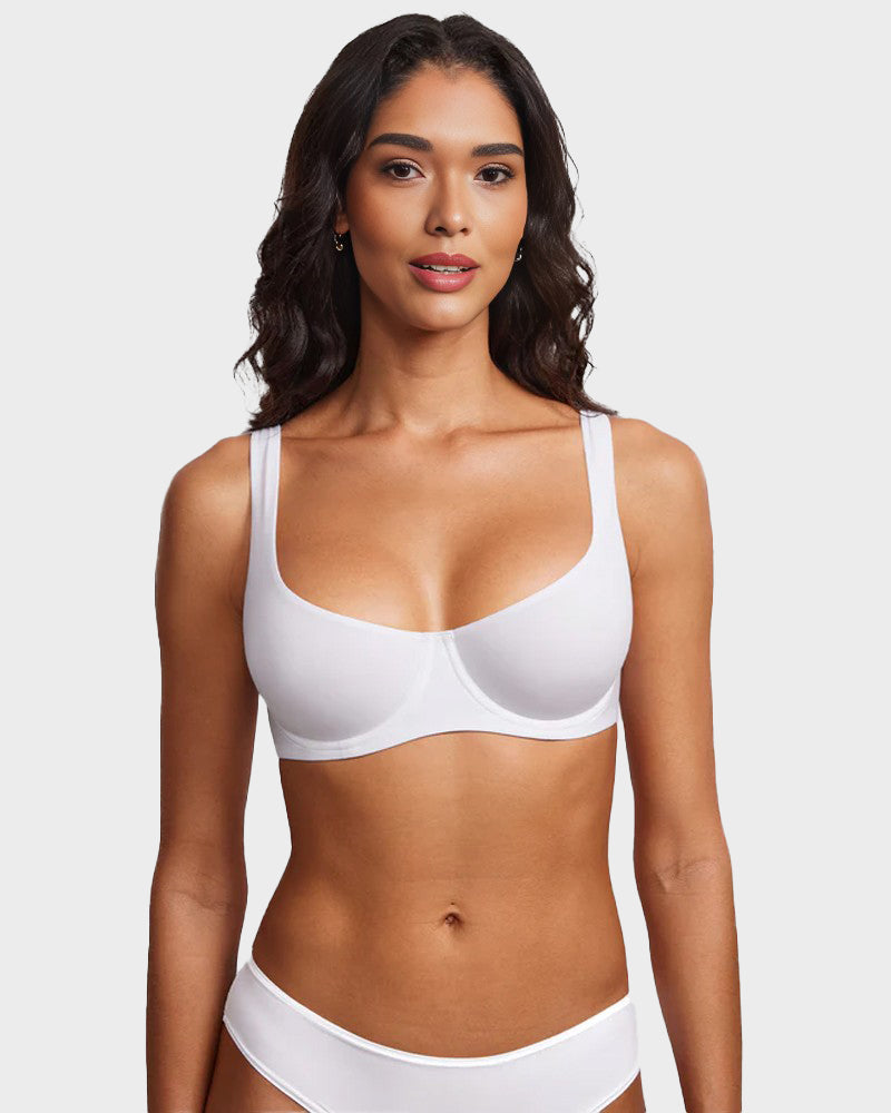 LilyCurve Underwire Support Seamless Unlined Balconette Bra in BN