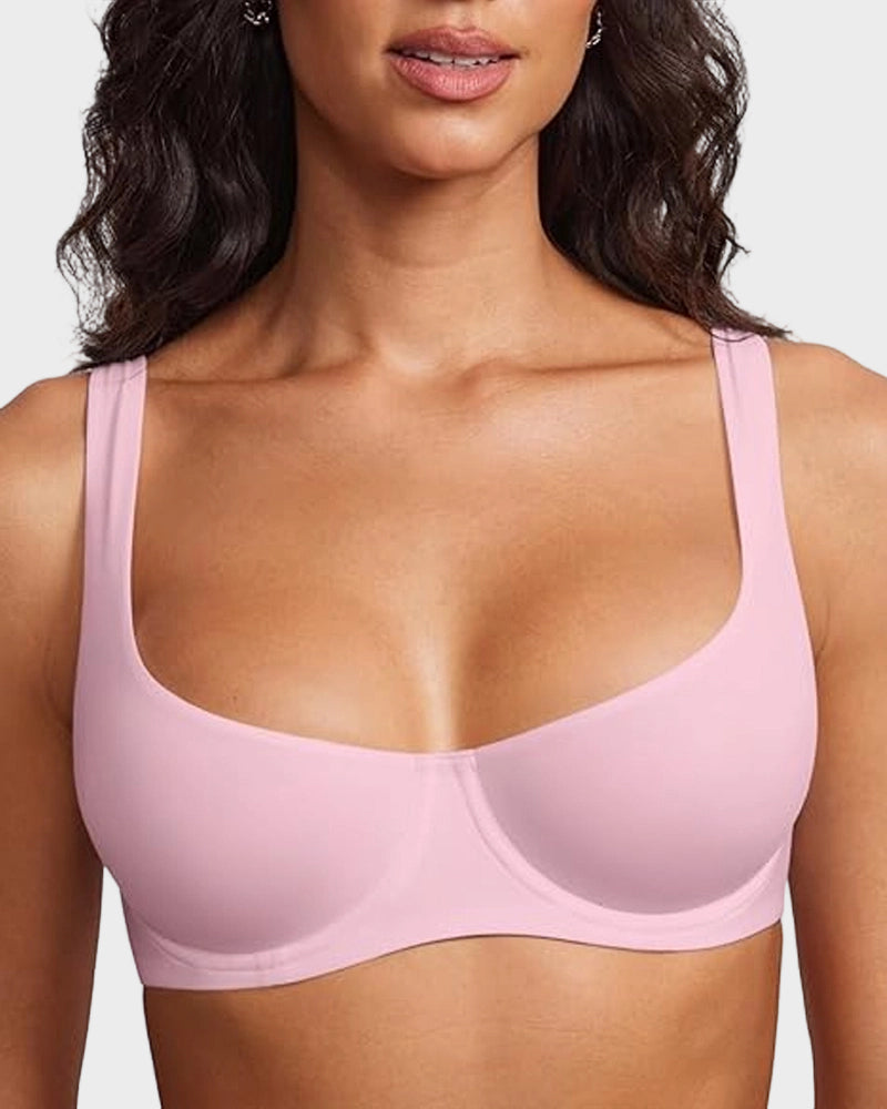 LilyCurve Underwire Support Seamless Unlined Balconette Bra in BN