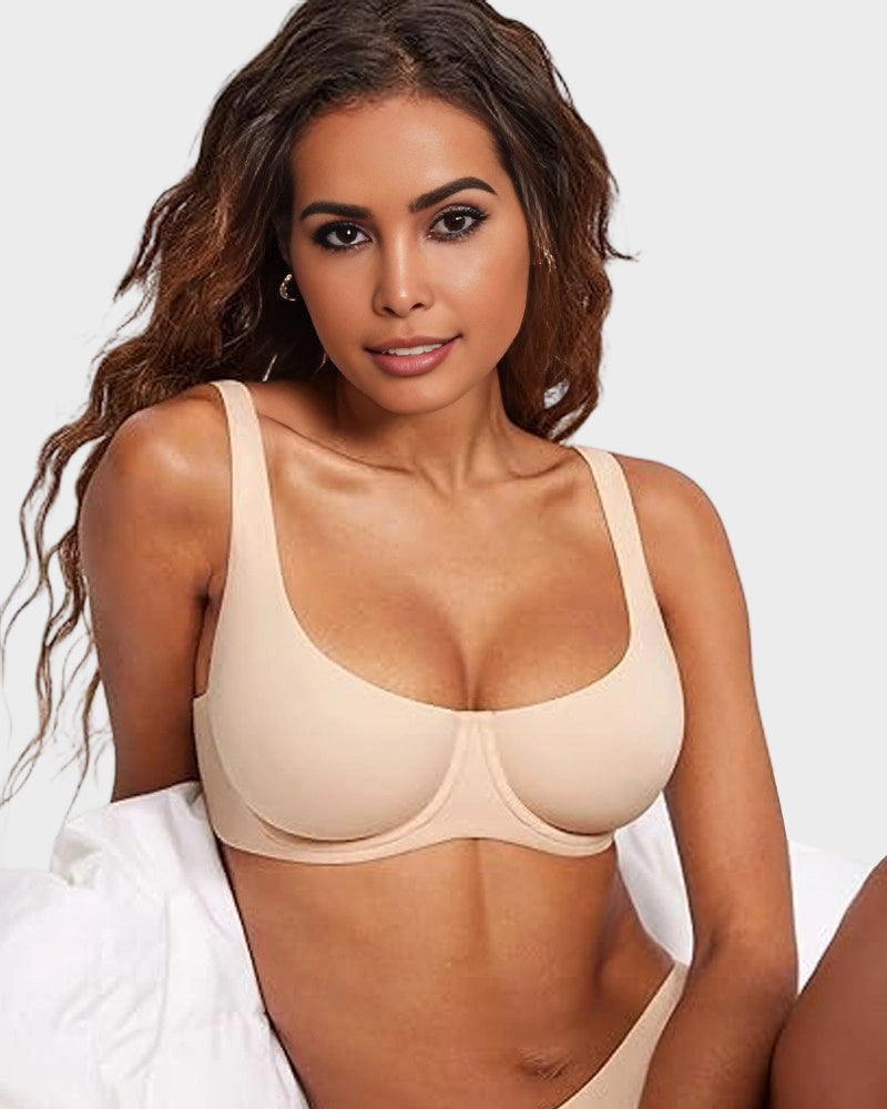 LilyCurve Underwire Support Seamless Unlined Balconette Bra in BN