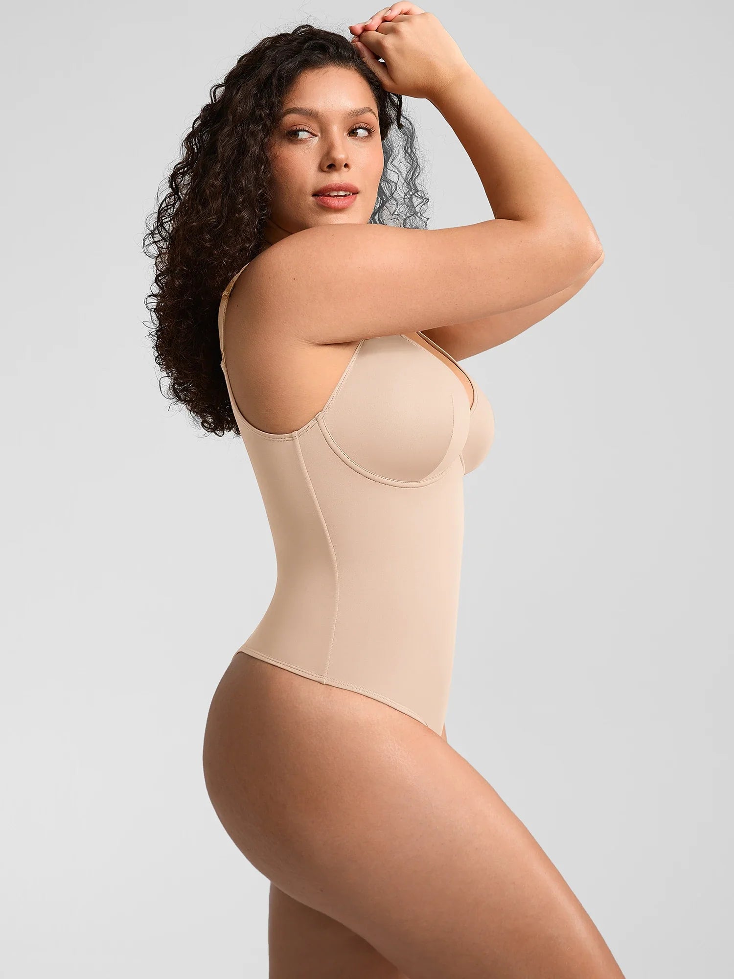 V-Neck Tummy Control Sculpt Bodysuit - V-neck Thong - Dark Brown - View 31