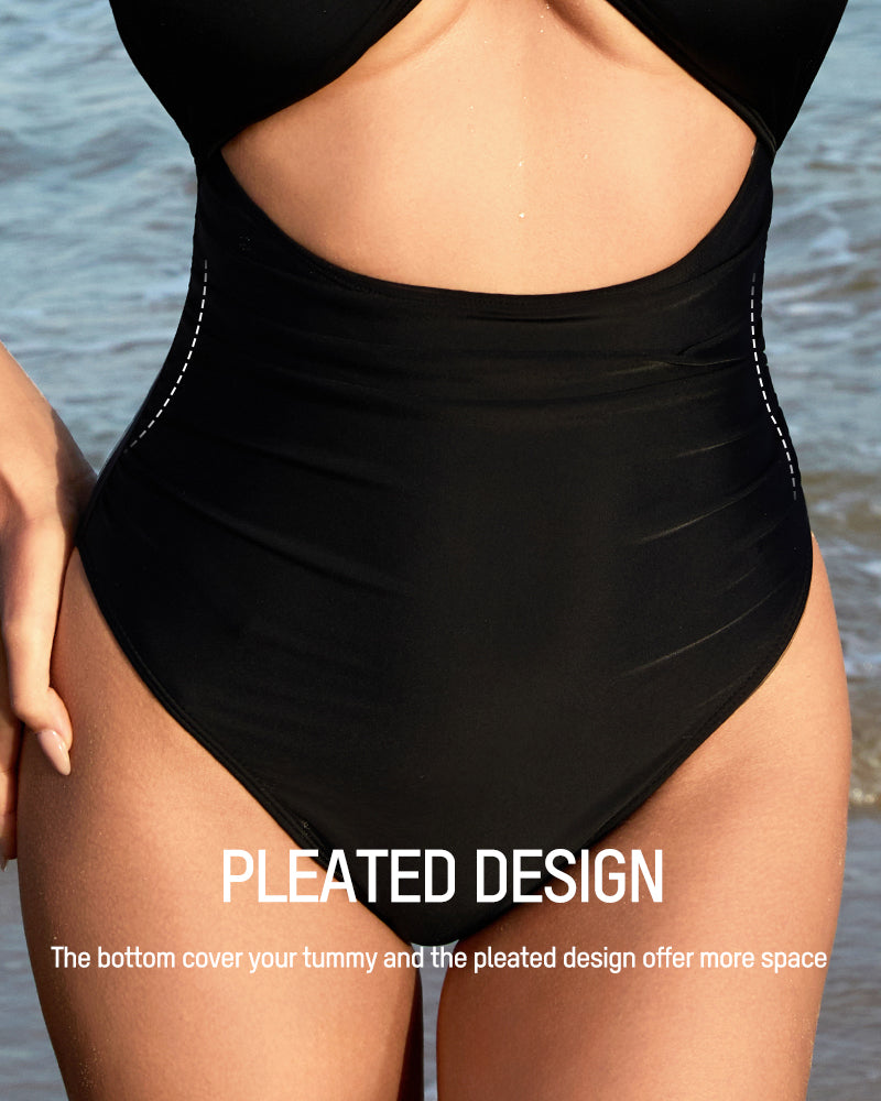 LilyCurve Women's One Piece Flattering Cheeky High Cut Out Cute Swimsuit in PK