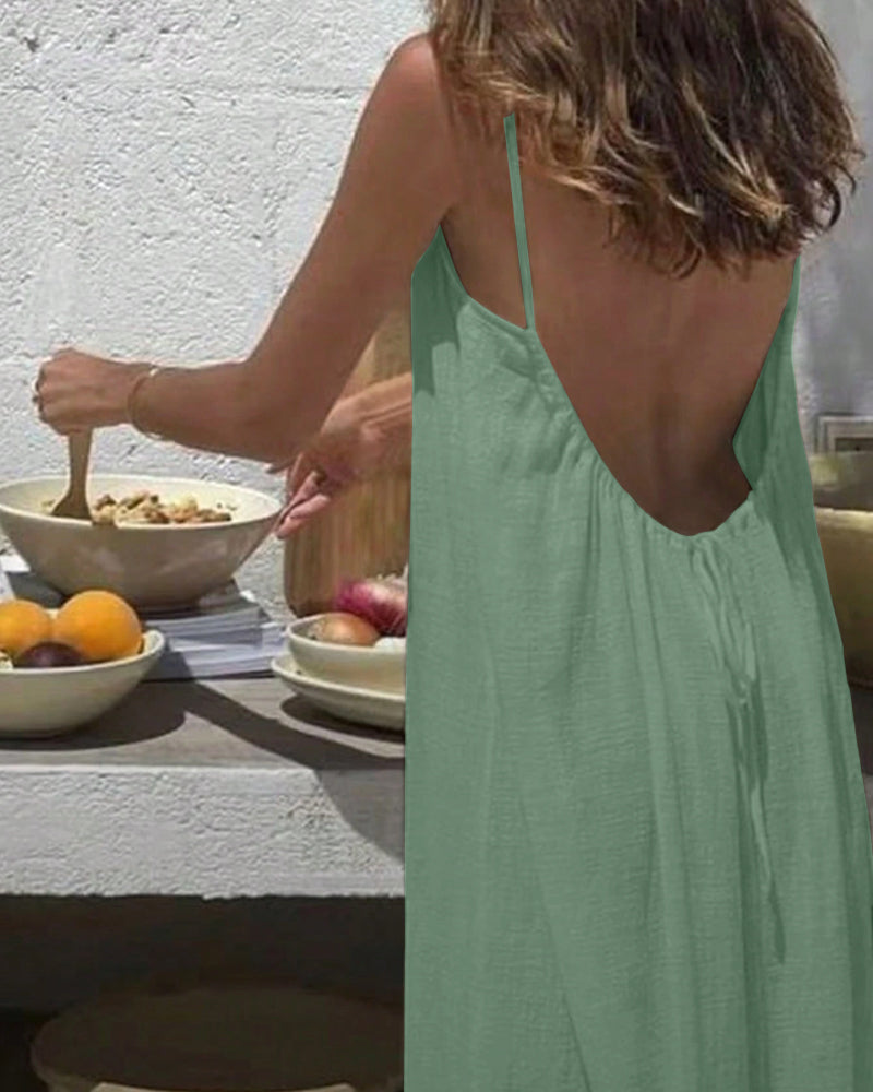 Women's Solid Color Backless Cami Dress - Rose Red
