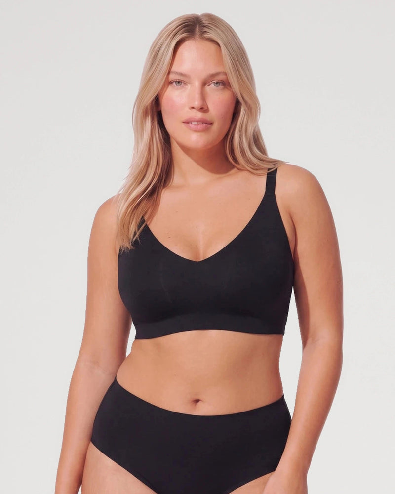 Studio fit image for the Lace Back Deep V Wireless Jelly Bralette | LilyCurve