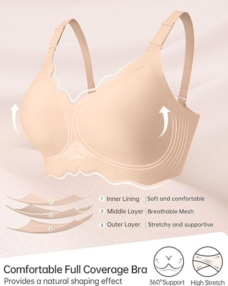 LilyCurve Soft Full Coverage Scalloped Wireless Jelly Bra in NU