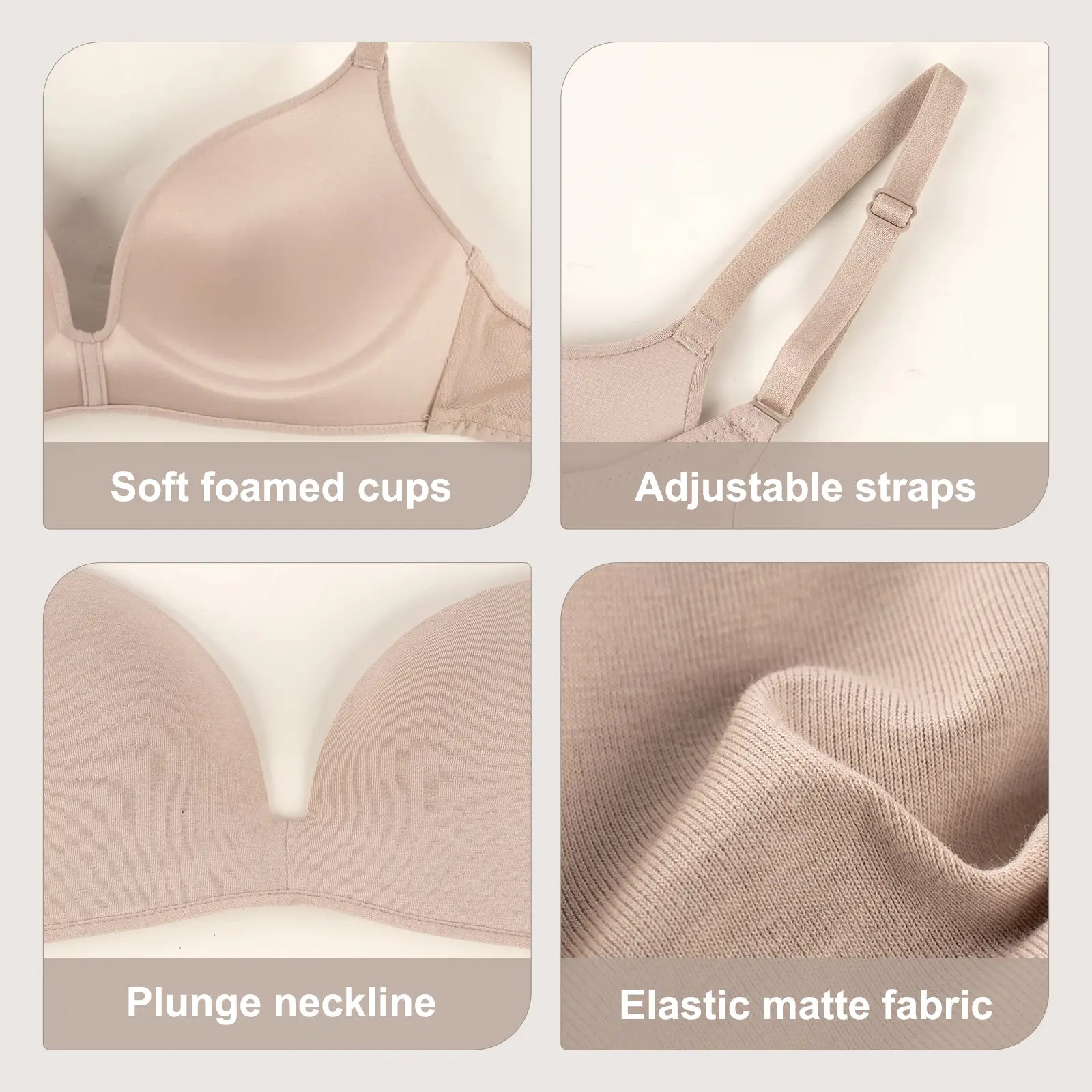 LilyCurve 3 Piece Wireless Comfy Plunge Bra Pack - Multicolor1 - View 5