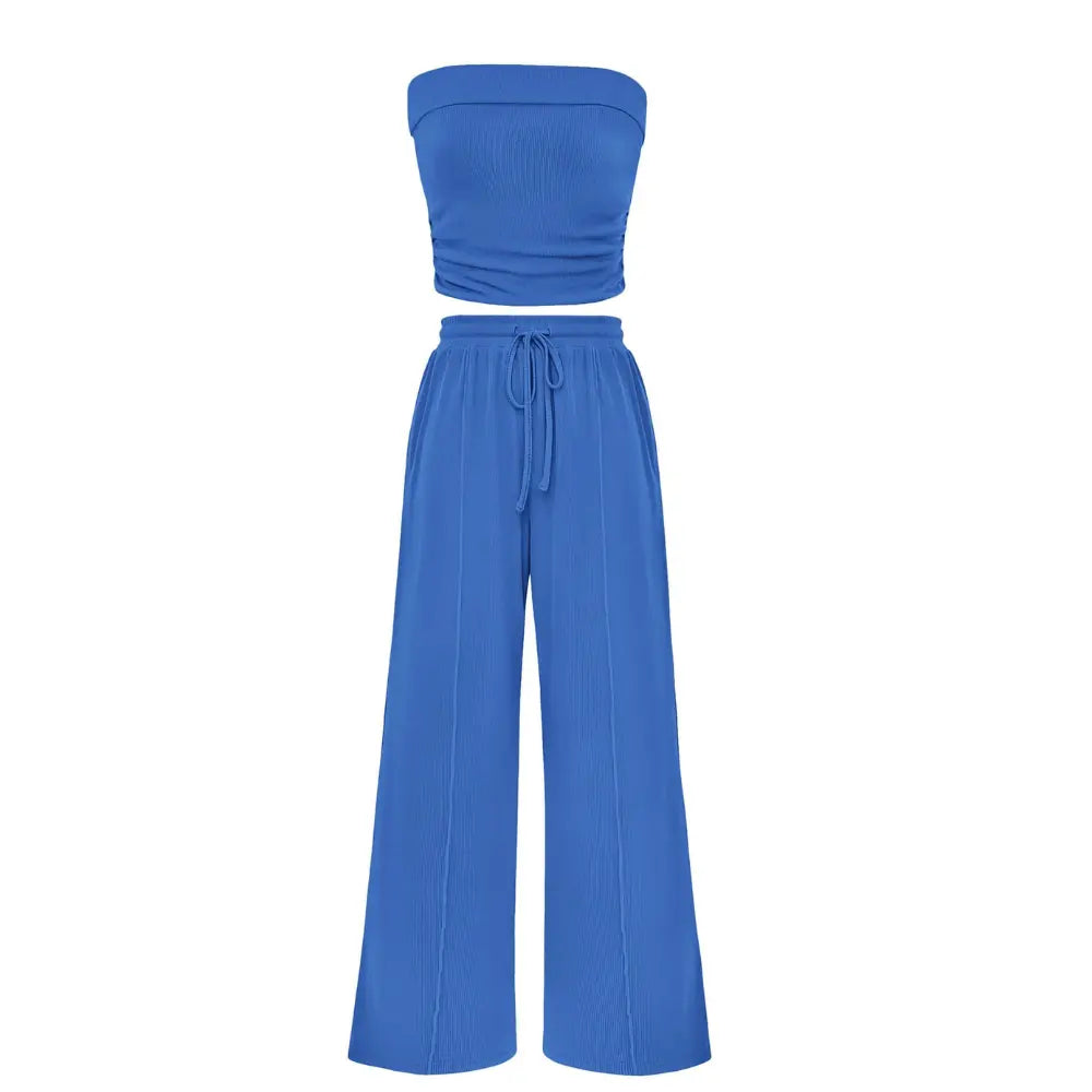 LilyCurve Summer Ribbed Crop Top & Shorts 2-Piece Set - Light Blue
