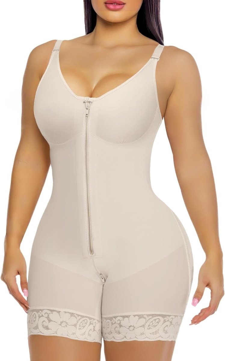 FAJAS COLOMBIANAS LOW CUT SHAPEWEAR TUMMY CONTROL BUTT LIFTER SHAPER WITH ZIPPER CROTCH DETACHABLE SHOULDER STRAP