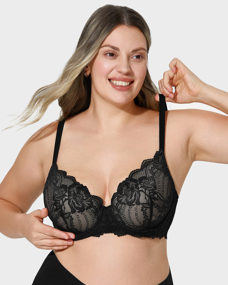 LilyCurve Lace Full Coverage Push Up Bra in RD