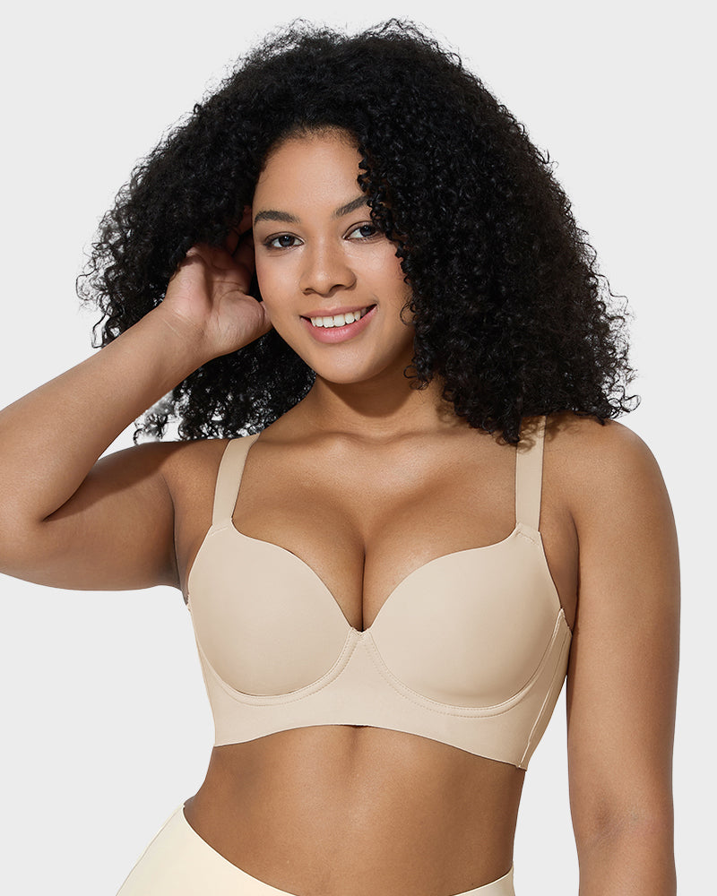 LilyCurve Back Smoothing Push-Up Plunge Bra in NU