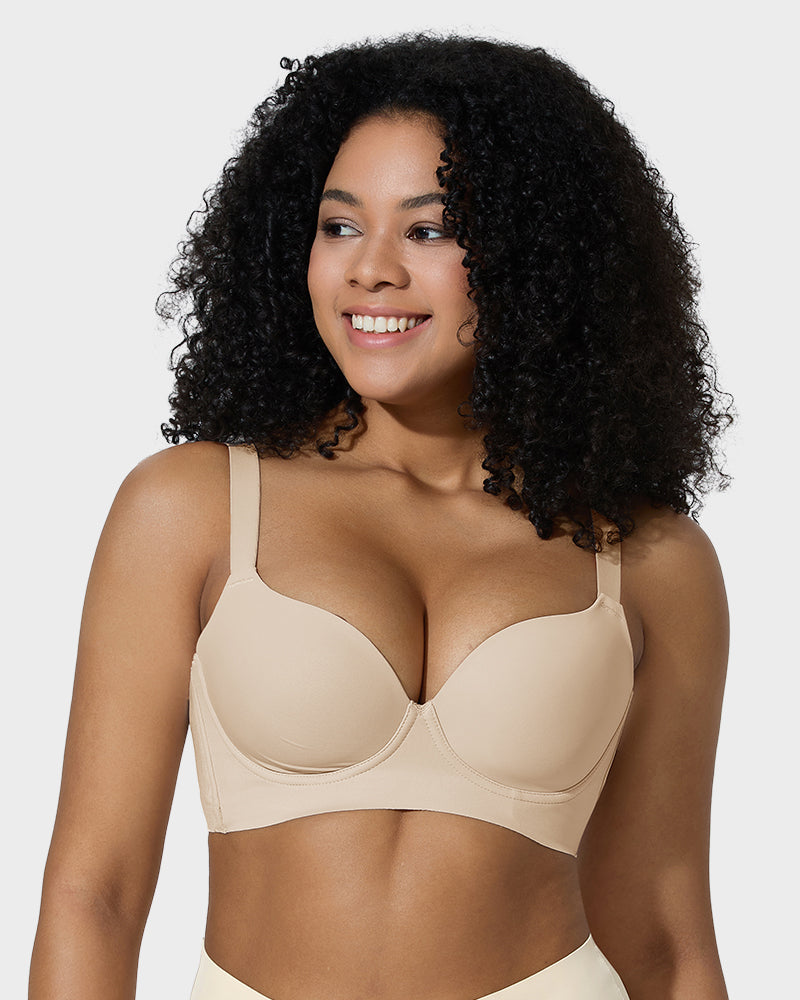 LilyCurve Back Smoothing Push-Up Plunge Bra in NU