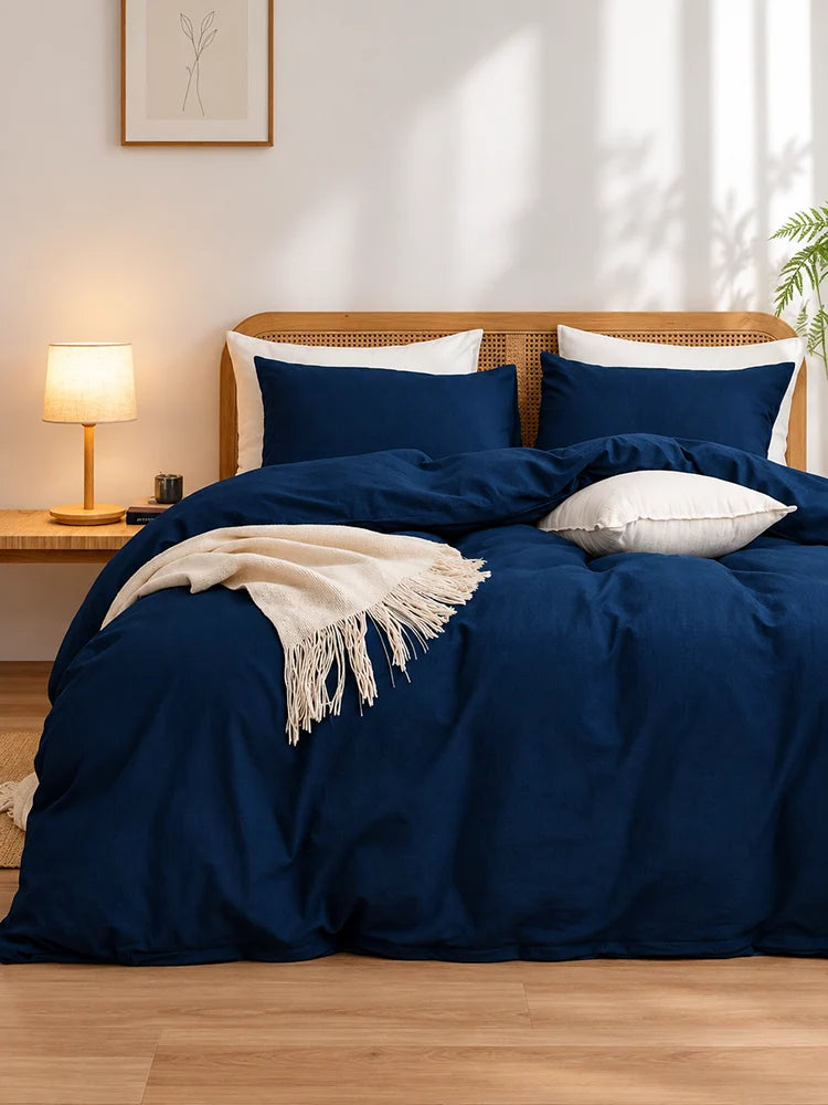 4 Piece Brushed Microfiber Bedding Set Solid Color Duvet Cover and Sheets
