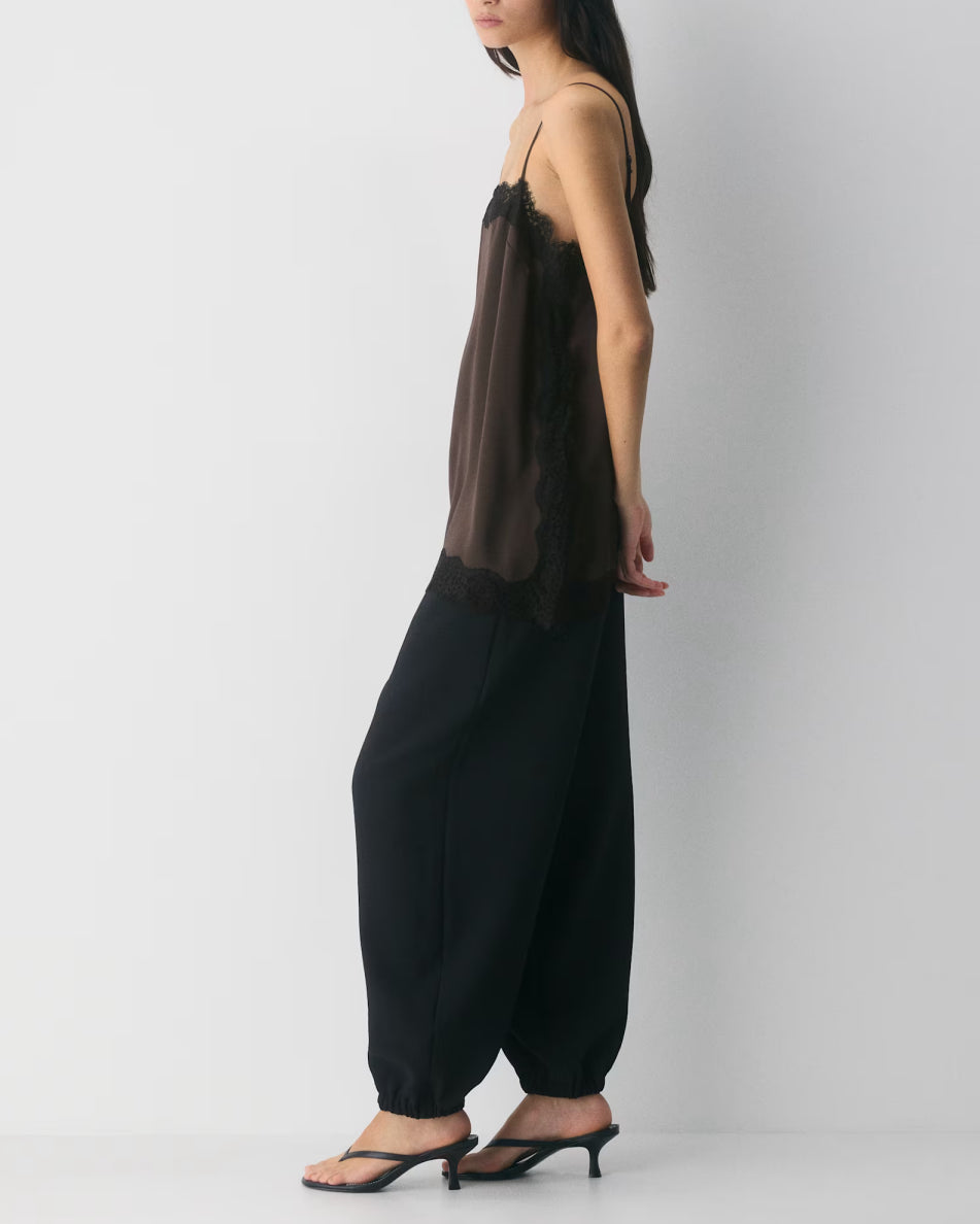 Contrast Black Lace Trim Satin Camisole Top