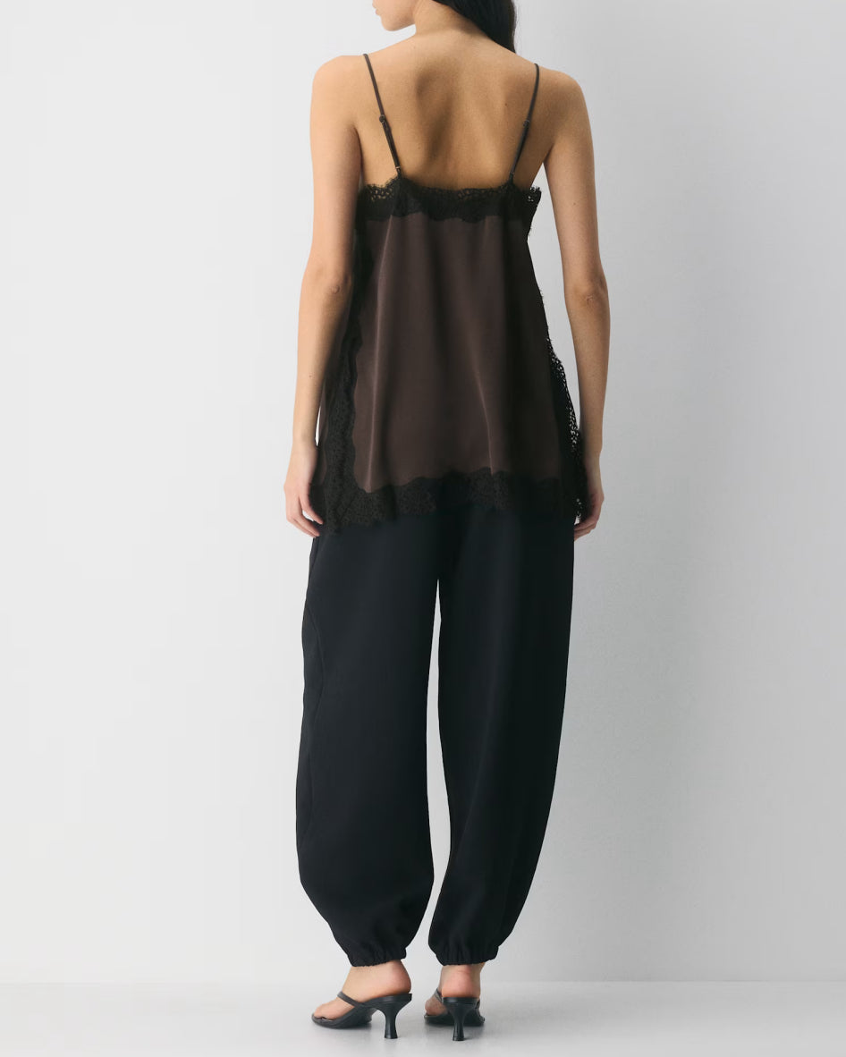 Contrast Black Lace Trim Satin Camisole Top