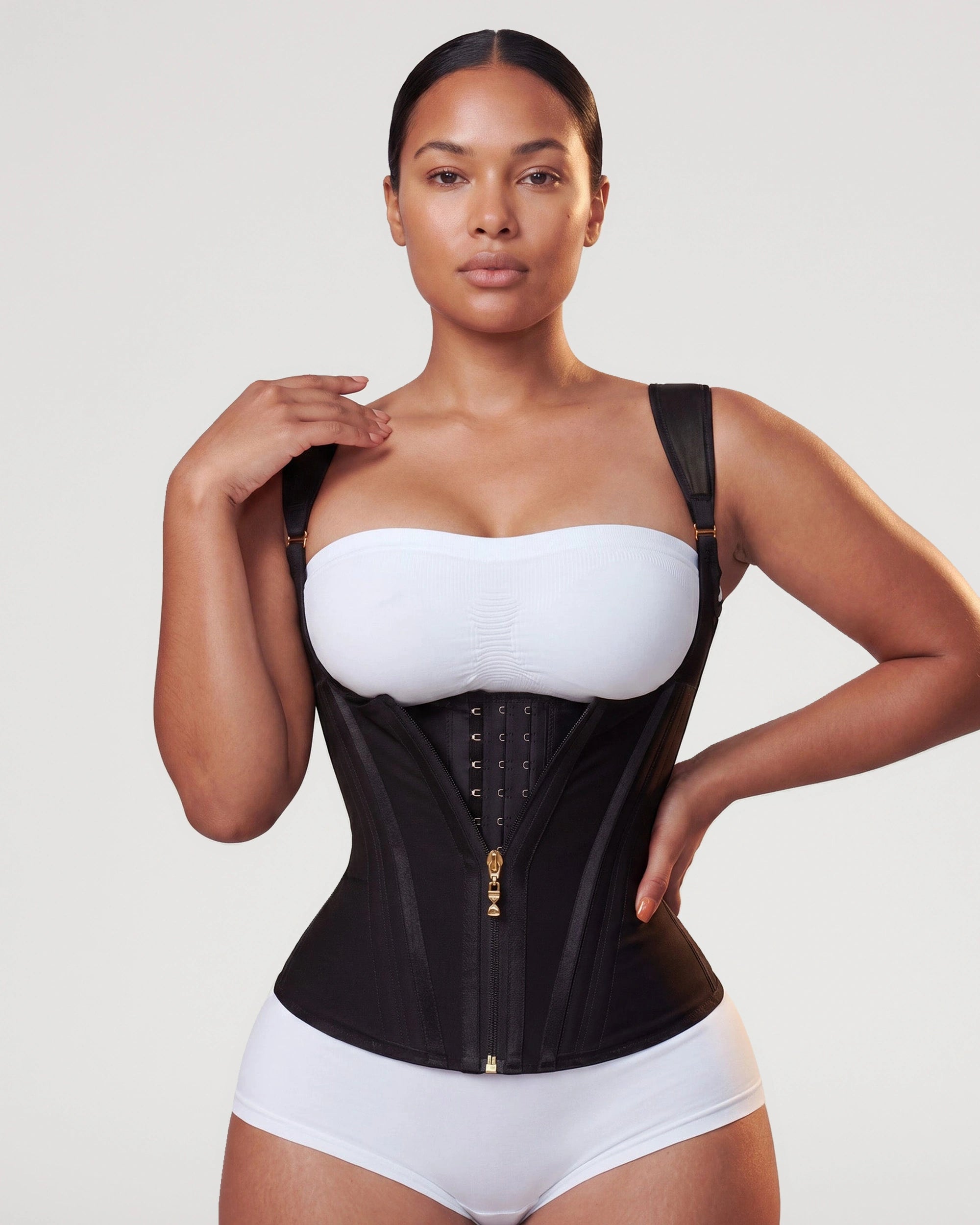 Front fit view of the Double Waistband Corset Vest Waist Trainer | LilyCurve