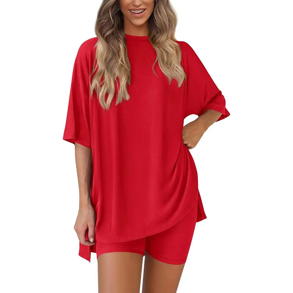 Oversized Crewneck Split Hem Lounge Set