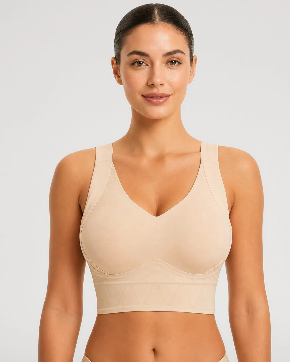 Front fit view of the Plus Size Full Coverage Wireless Padded Jelly T Shirt Bra | LilyCurve