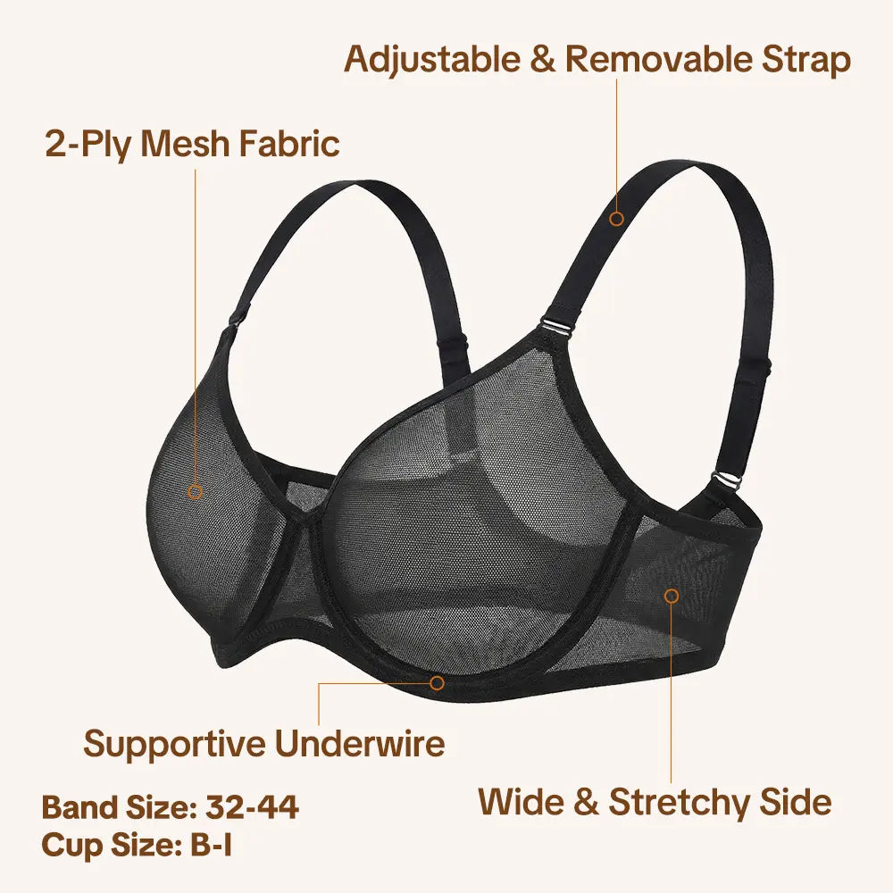 Sheer Mesh Unlined Underwire Plunge Bra