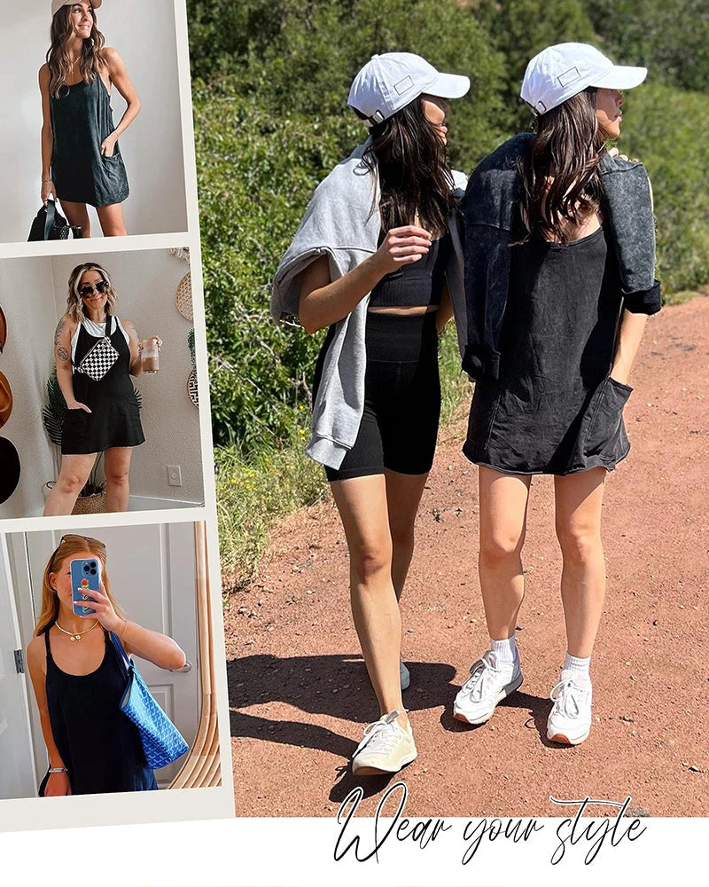 Robe courte de détente à encolure en V et fines bretelles