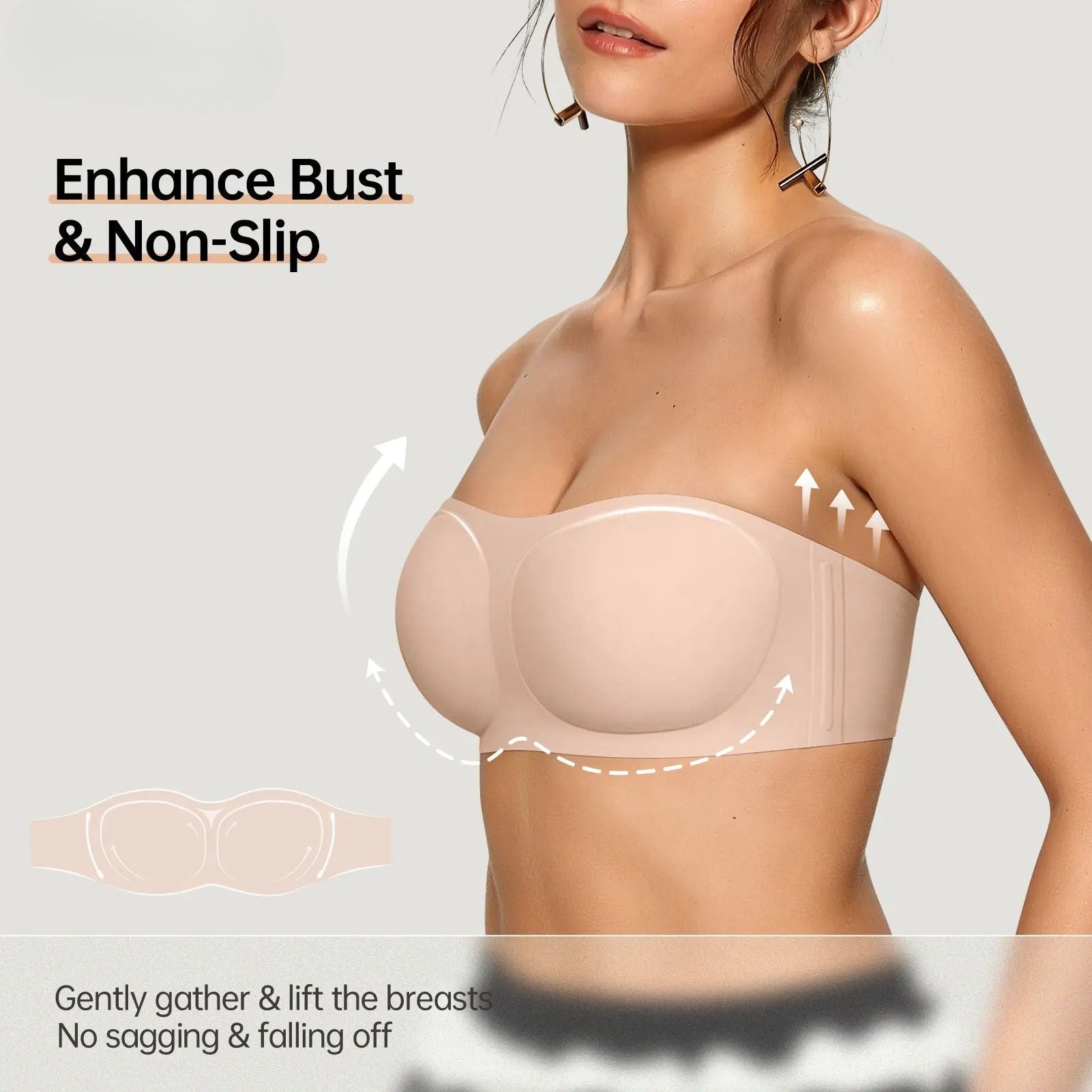 Seamless Strapless Bra Wireless Anti-Slip Push Up Jelly Bra