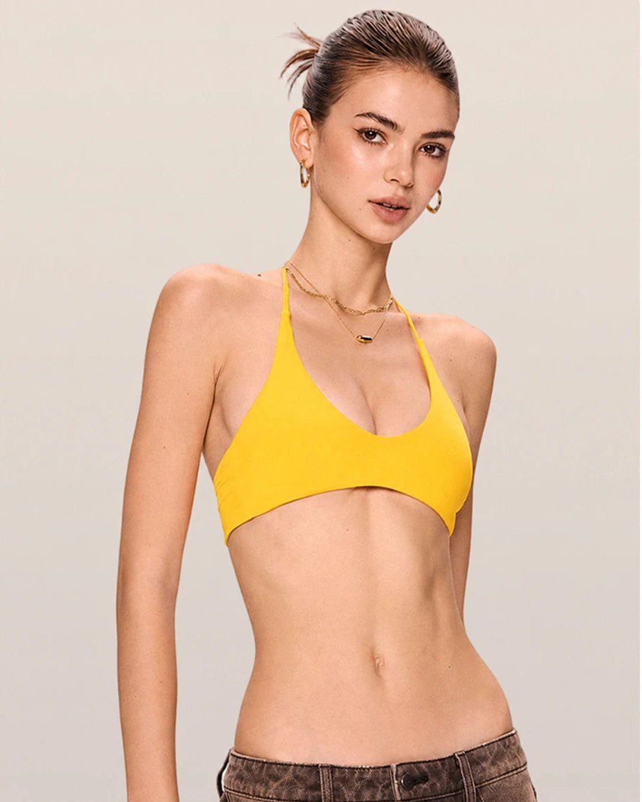 Wireless Triangle Plunge Bra Halter Open Back Backless Tie Bandeau