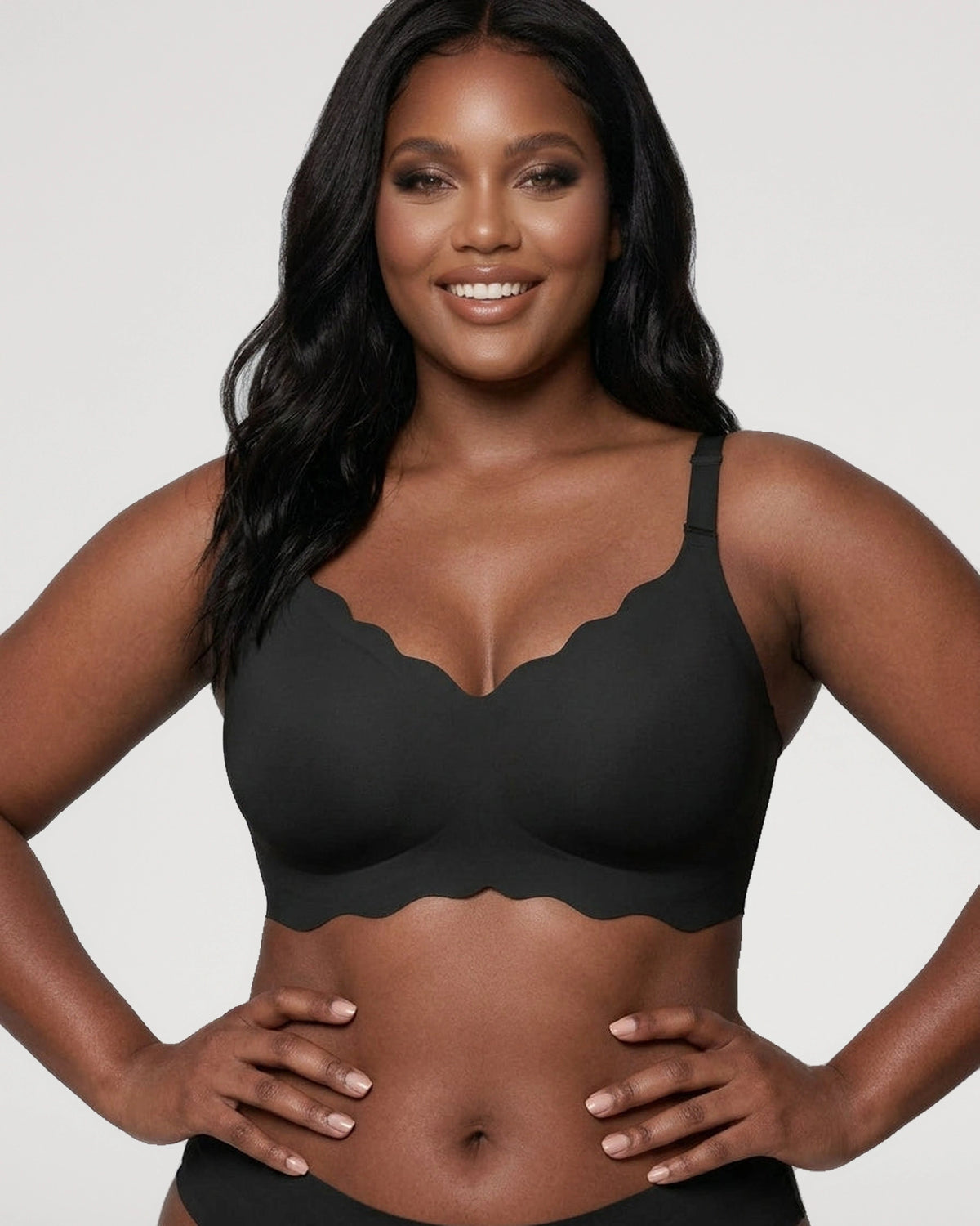 Front fit view of the Seamless Scalloped Jelly Bra | LilyCurve