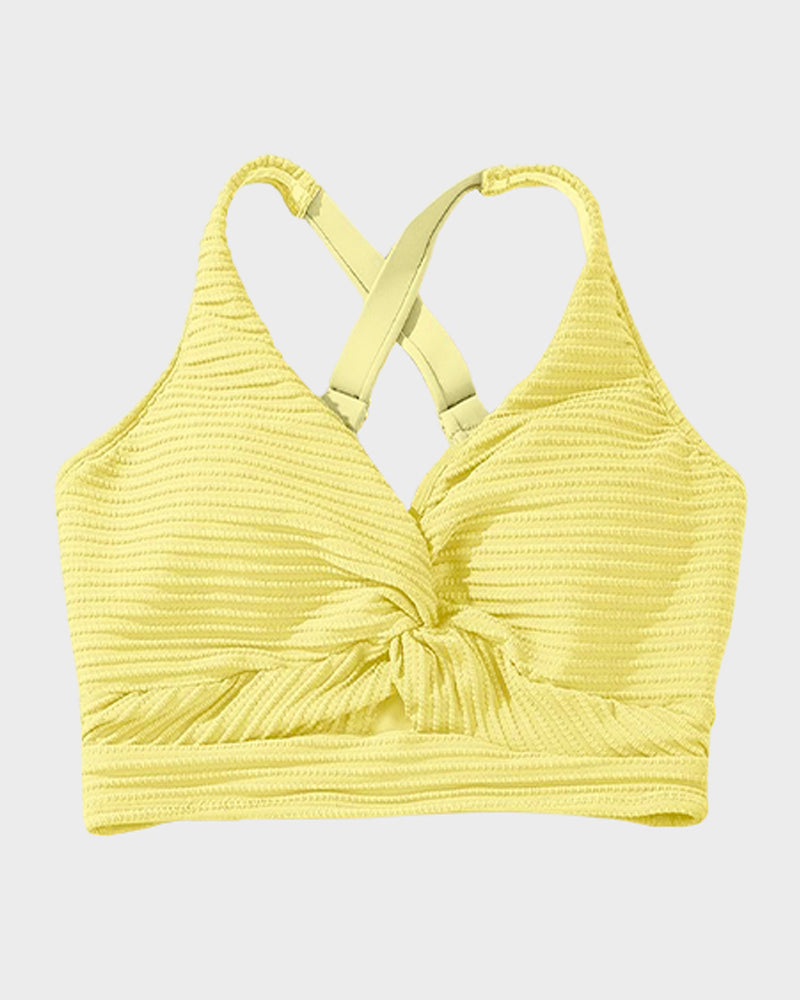 LilyCurve Textured Knot-Front High-Waisted Bikini Set in NU
