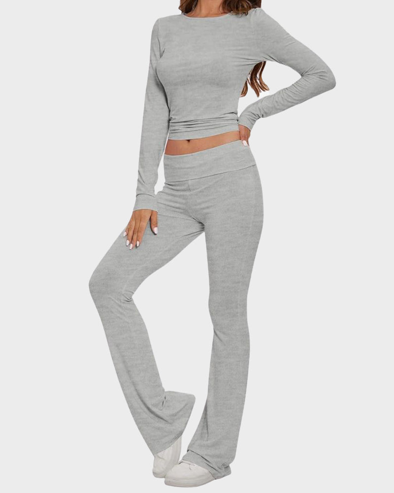LilyCurve Long Sleeve Cotton Jersey Lounge Set in GY