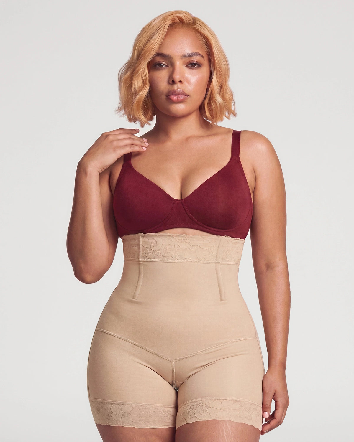 Front fit view of the Sculpting High Waisted Tummy Control Butt Lifter Shorts | LilyCurve
