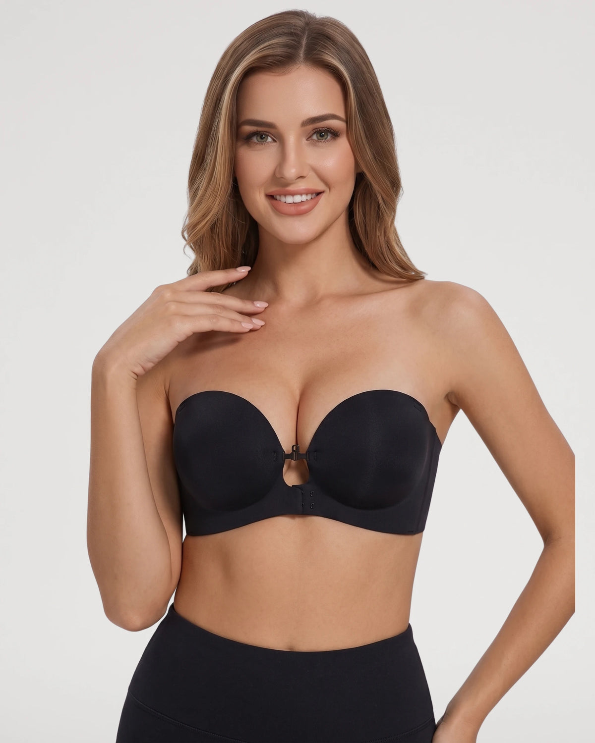 Soutien-gorge sans bretelles rembourré, sans armatures, à fermeture avant