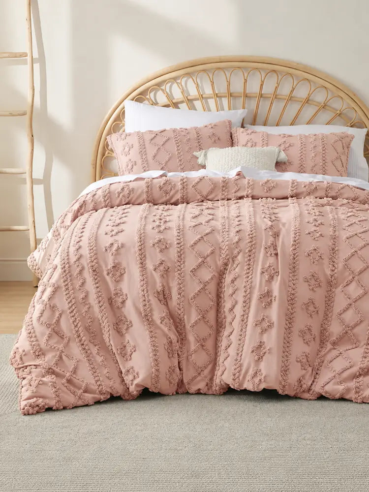 Boho Tufted Embroidery Comforter Set Soft Breathable 3 Piece Bedding Set