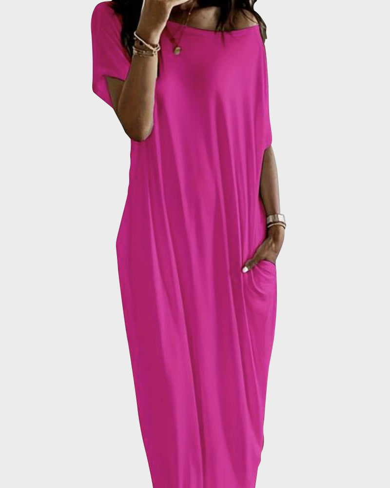 LilyCurve Off-Shoulder Batwing Sleeve Maxi Lounge Dress in GY