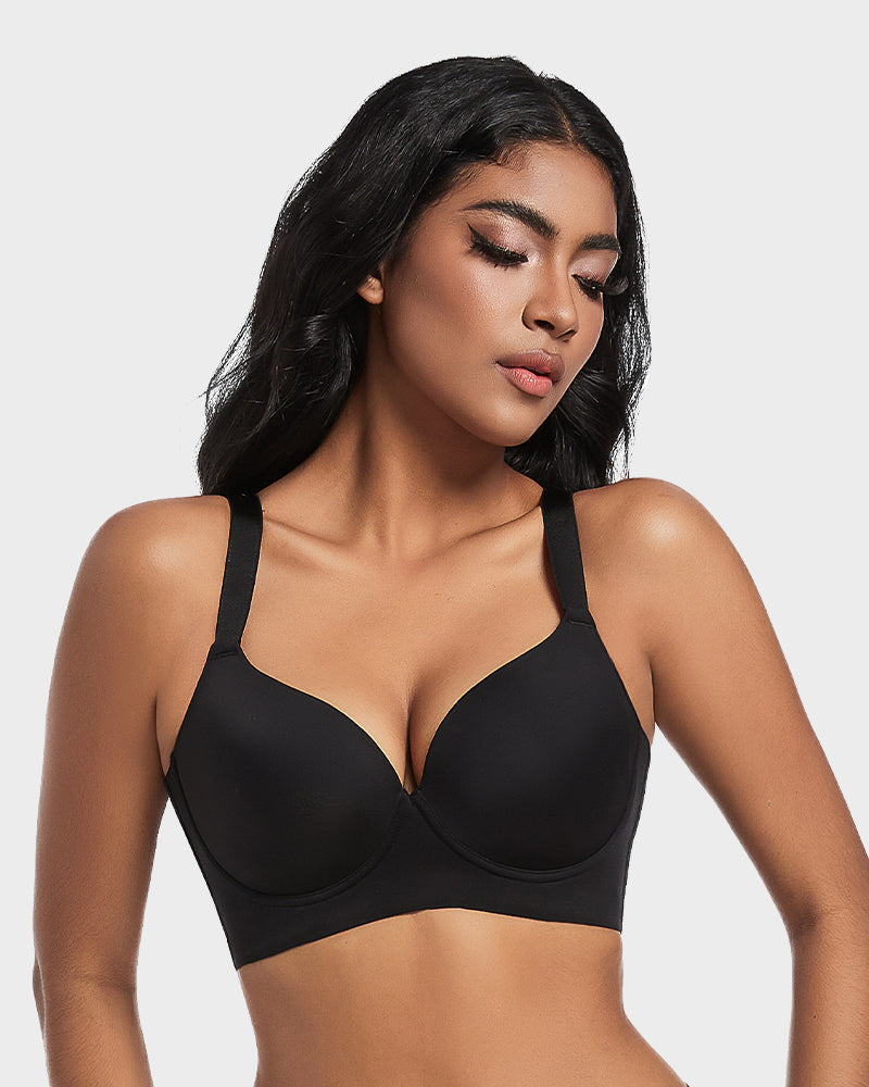 LilyCurve Back Smoothing Push-Up Plunge Bra in NU