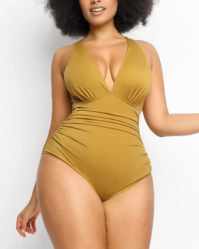 LilyCurve Smart Sculpt Plunge Swimsuit Flatter Your Figure in YE