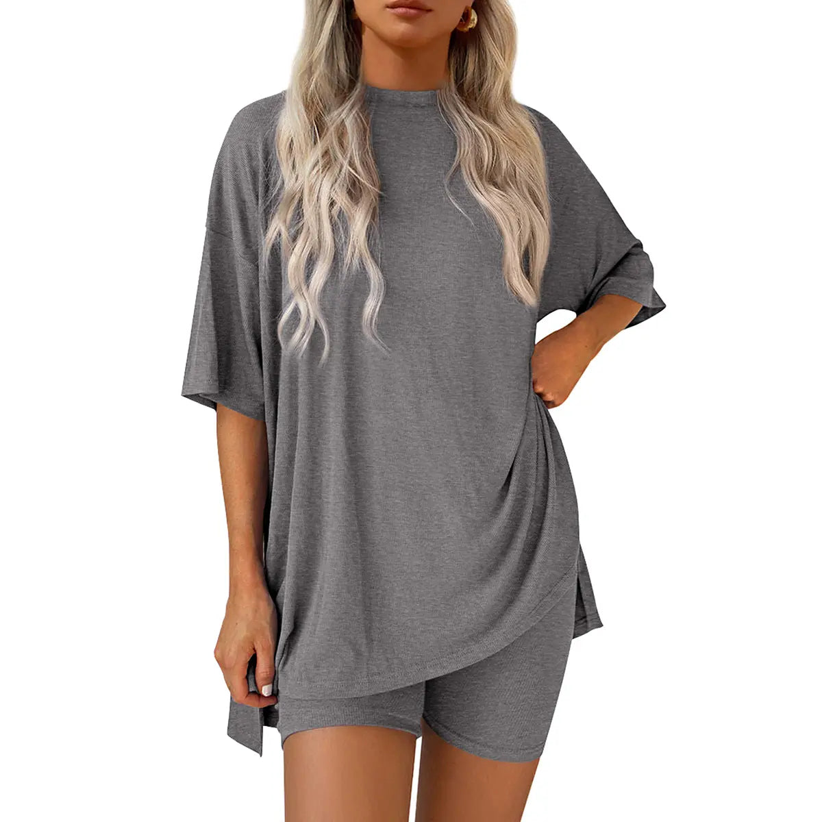 Oversized Crewneck Split Hem Lounge Set