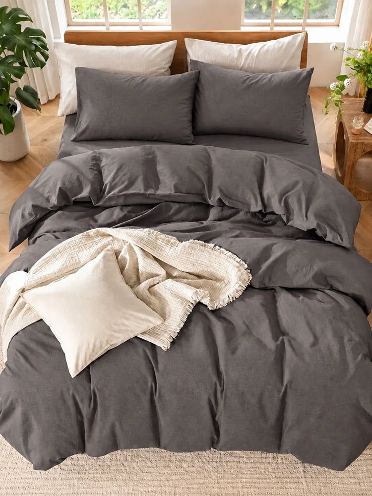 4 Piece Brushed Microfiber Bedding Set Solid Color Duvet Cover and Sheets