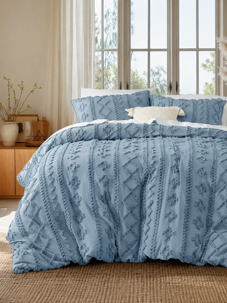 Boho Tufted Embroidery Comforter Set Soft Breathable 3 Piece Bedding Set