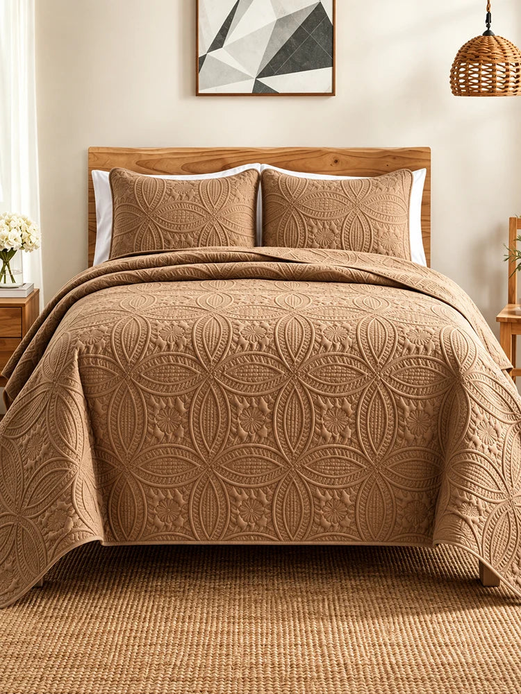 Vintage Damask Ultrasonic Quilted Bedding Set