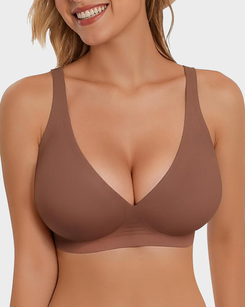 LilyCurve Seamless Deep V Push-Up Wireless Bra in BN