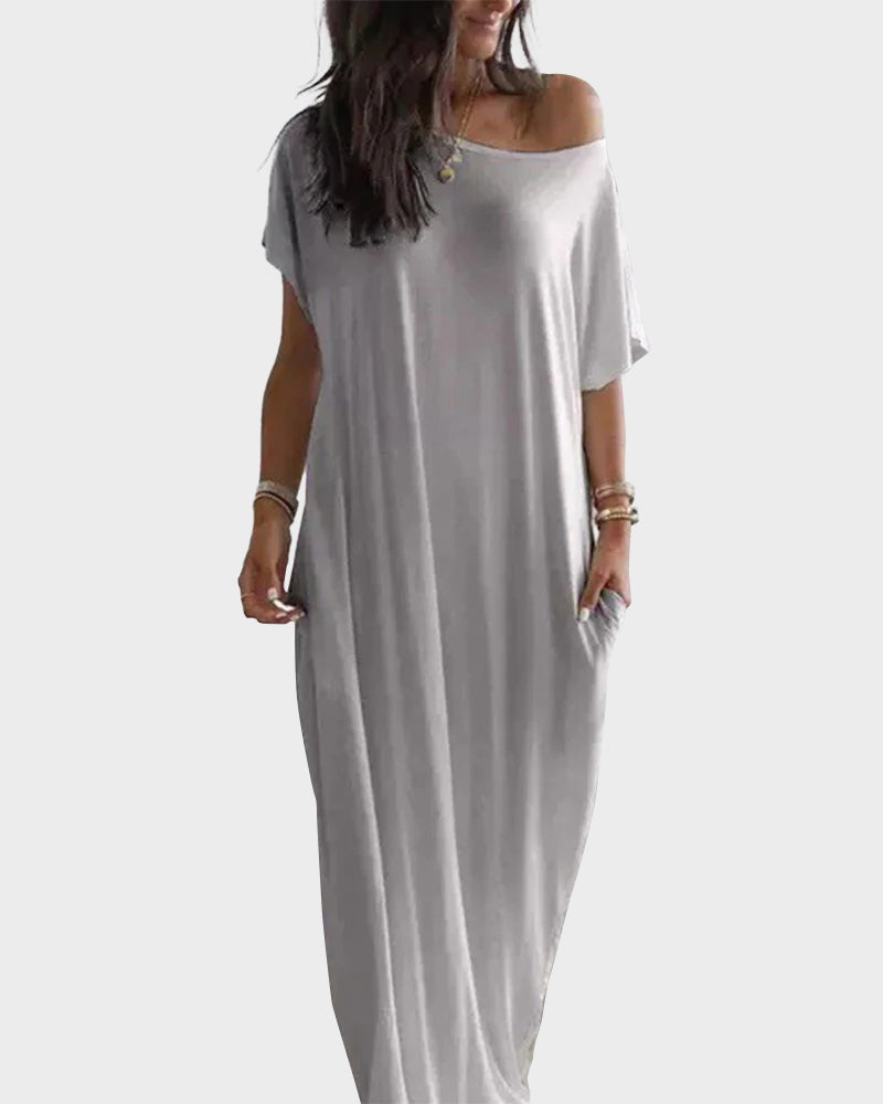 LilyCurve Off-Shoulder Batwing Sleeve Maxi Lounge Dress in BK