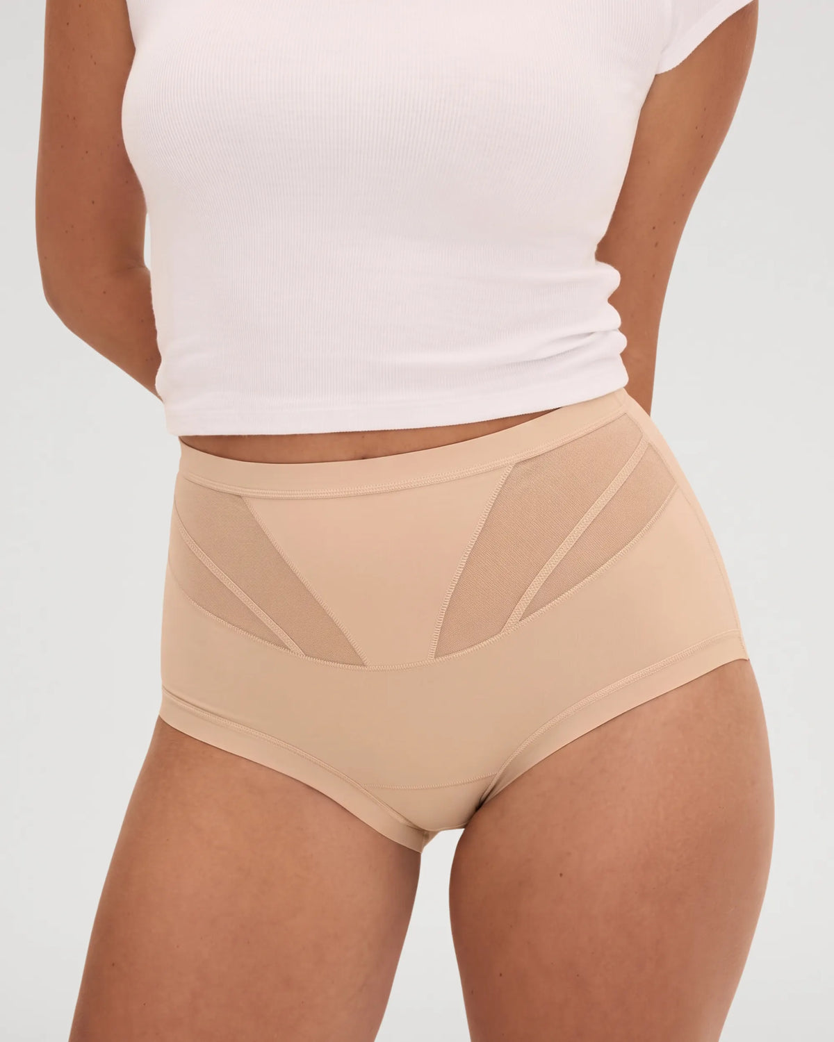 High-Waist Mesh Panel Butt-Lifting Briefs