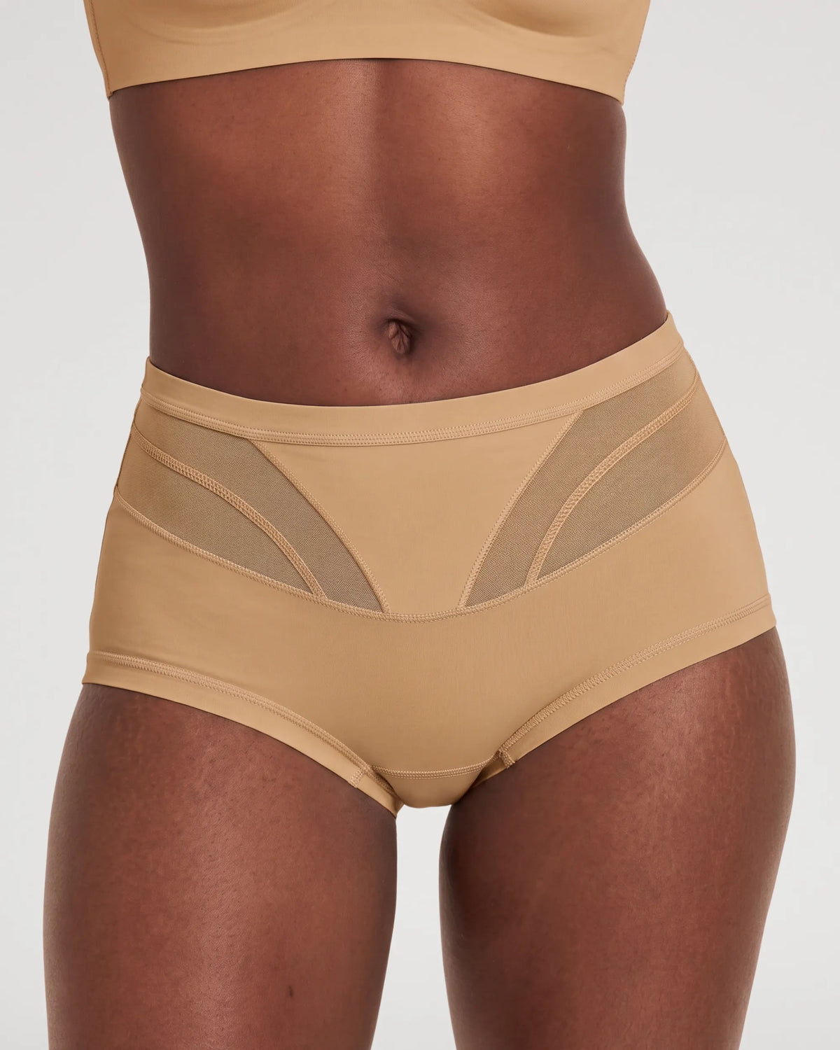 High-Waist Mesh Panel Butt-Lifting Briefs