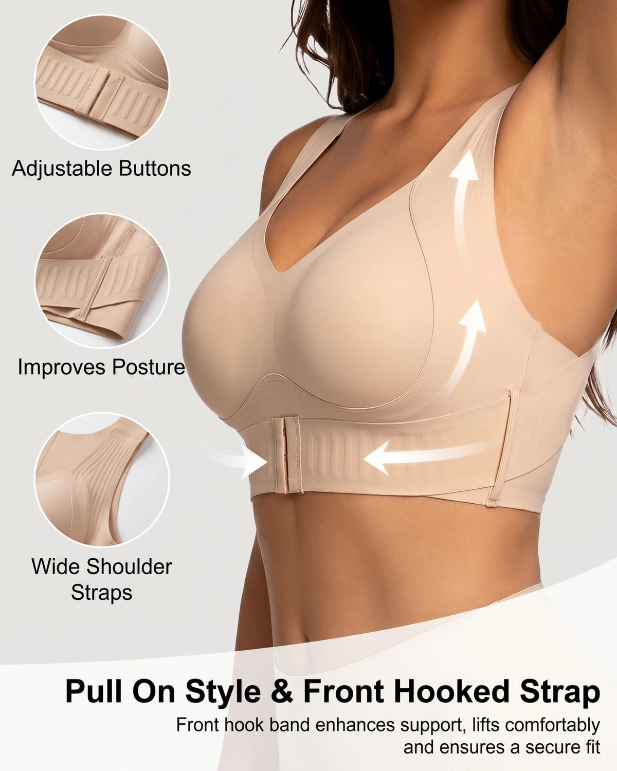 Seamless Front-Closure Wireless Posture Bra