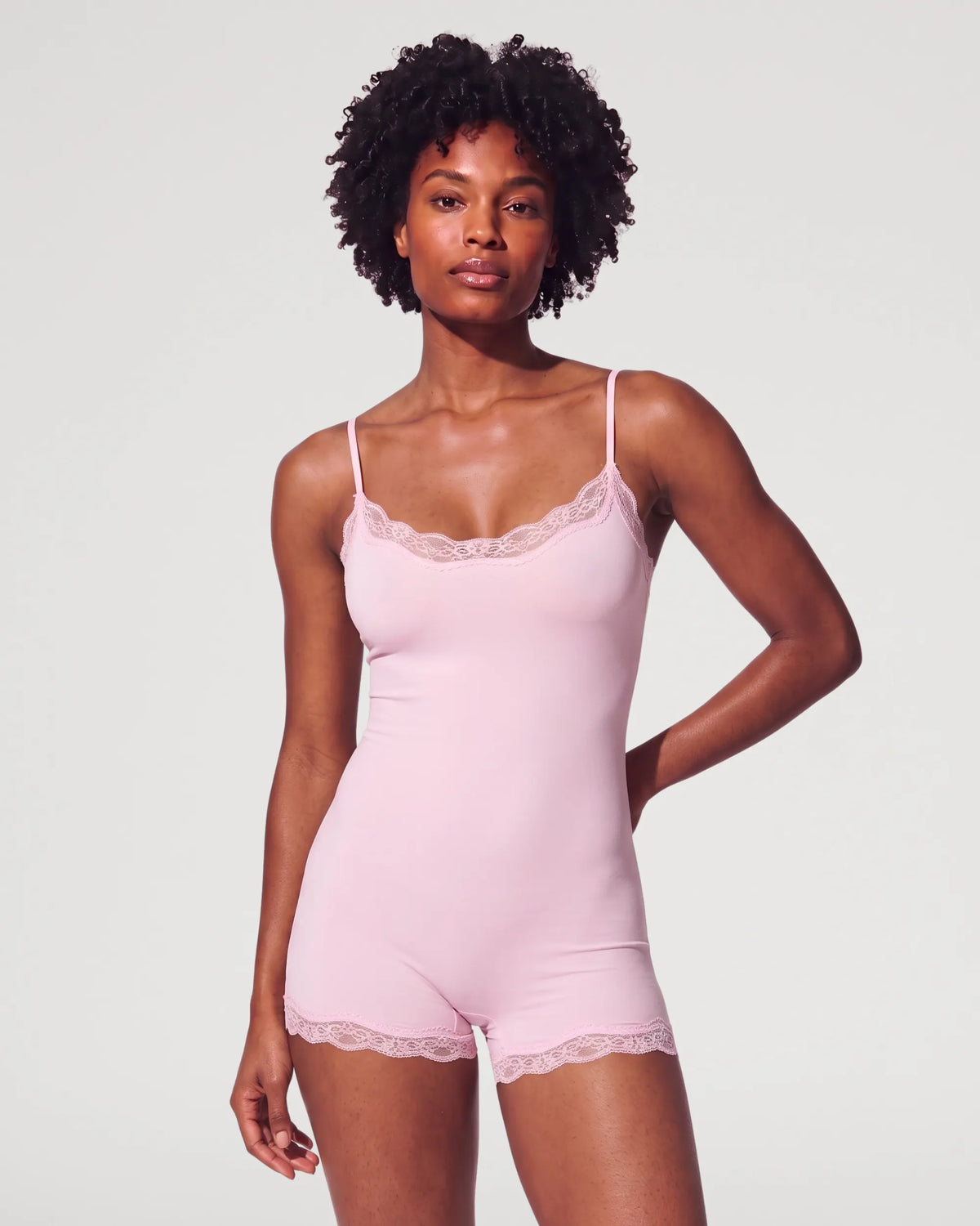 Black Seamless Lace-Trim Cami Shaping Bodysuit