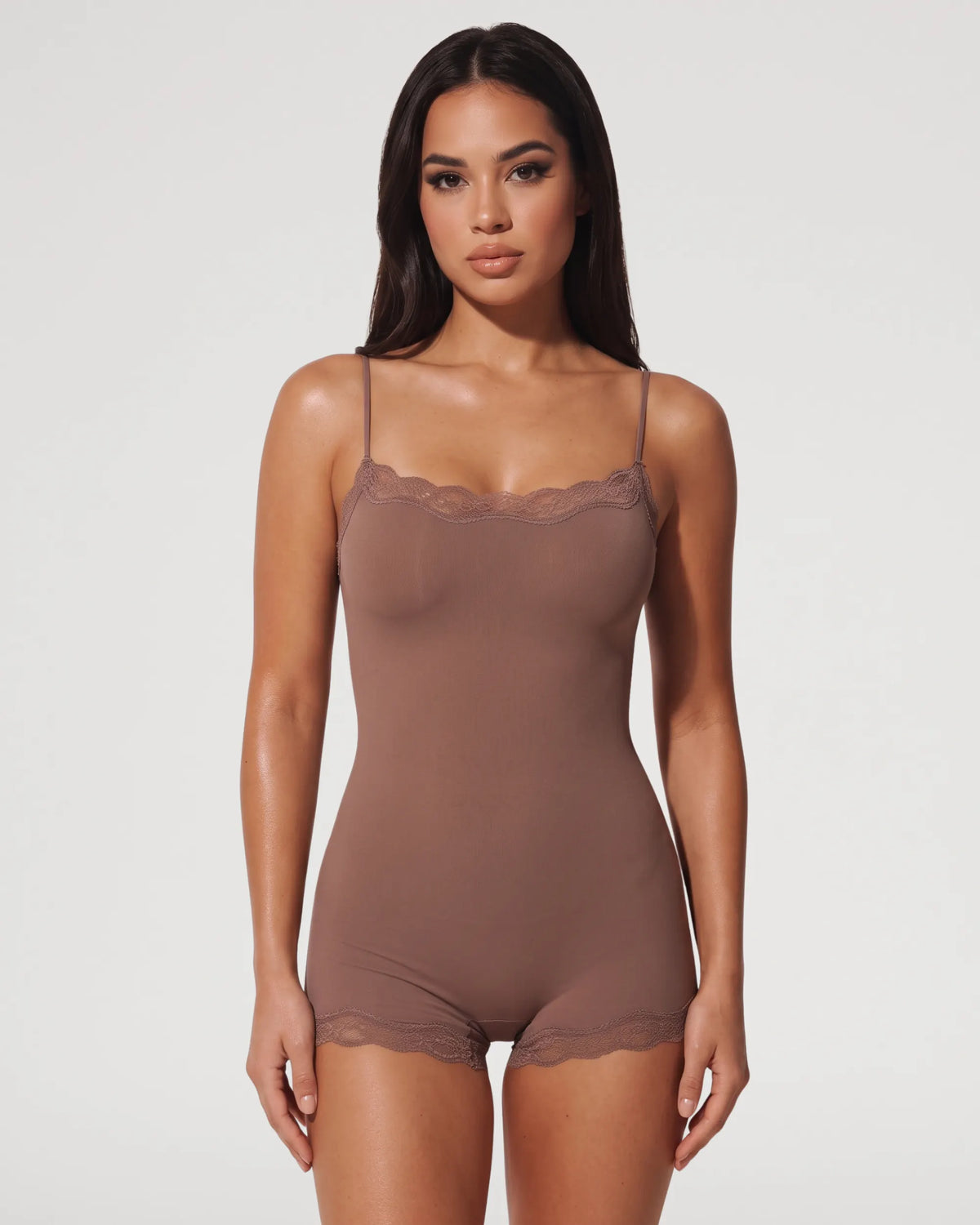 Caramel Seamless Lace-Trim Cami Shaping Bodysuit