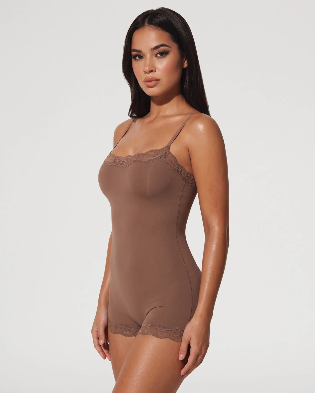 Caramel Seamless Lace-Trim Cami Shaping Bodysuit