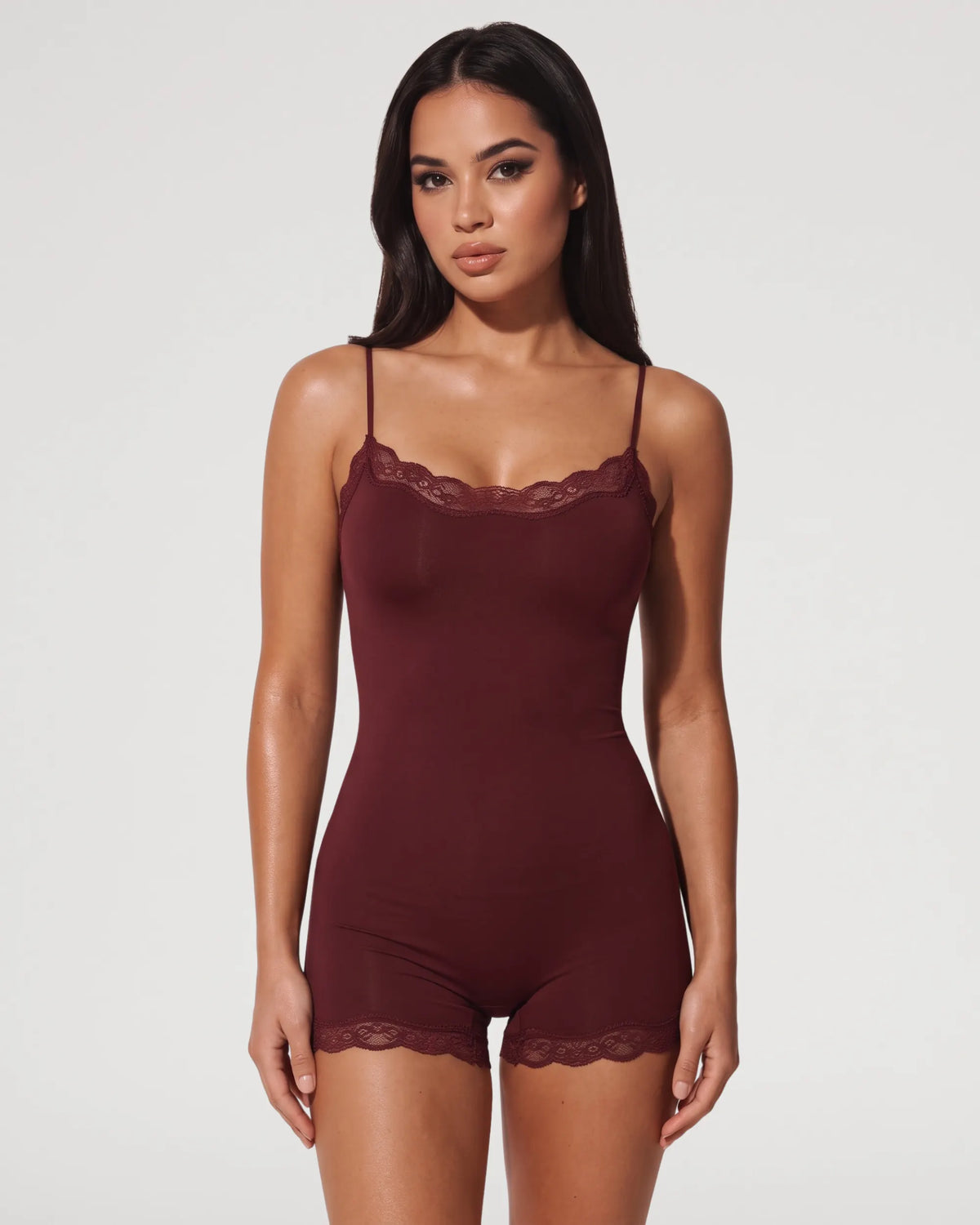 Black Seamless Lace-Trim Cami Shaping Bodysuit