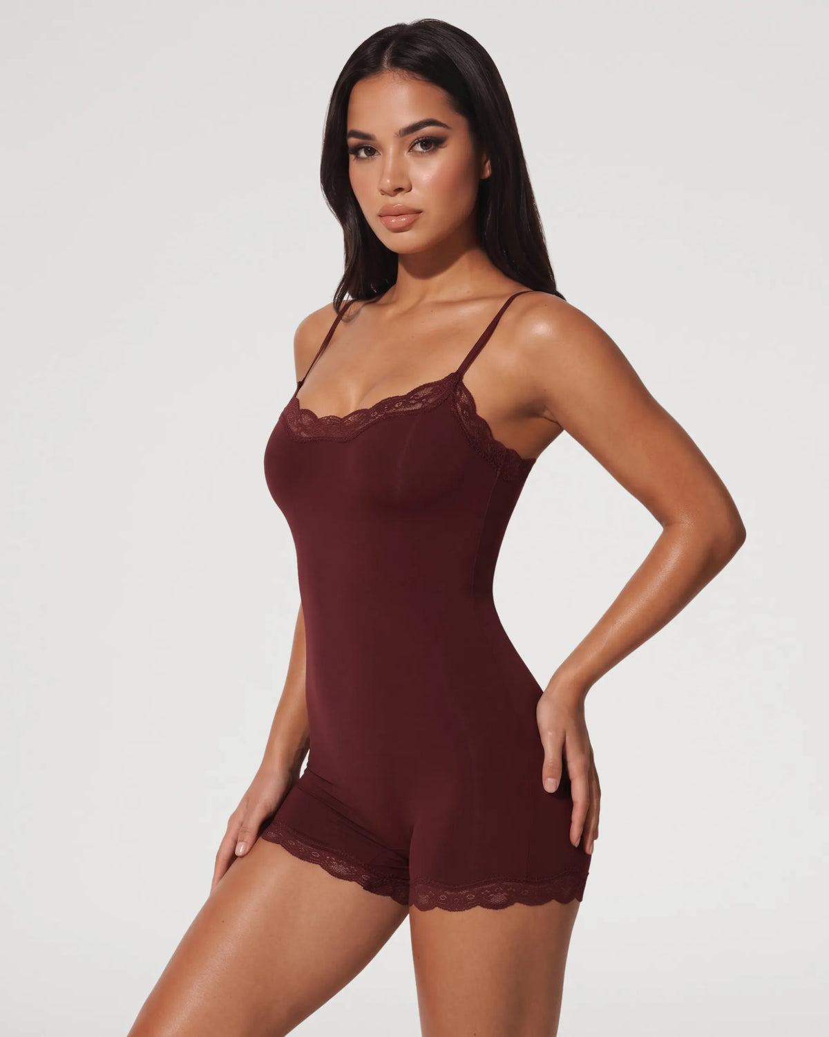 Black Seamless Lace-Trim Cami Shaping Bodysuit
