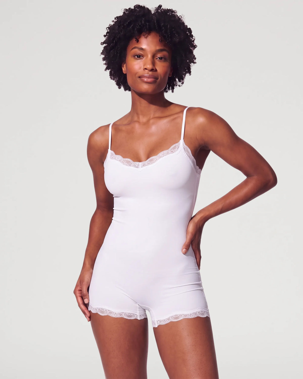 Gravel Beige Seamless Lace-Trim Cami Shaping Bodysuit