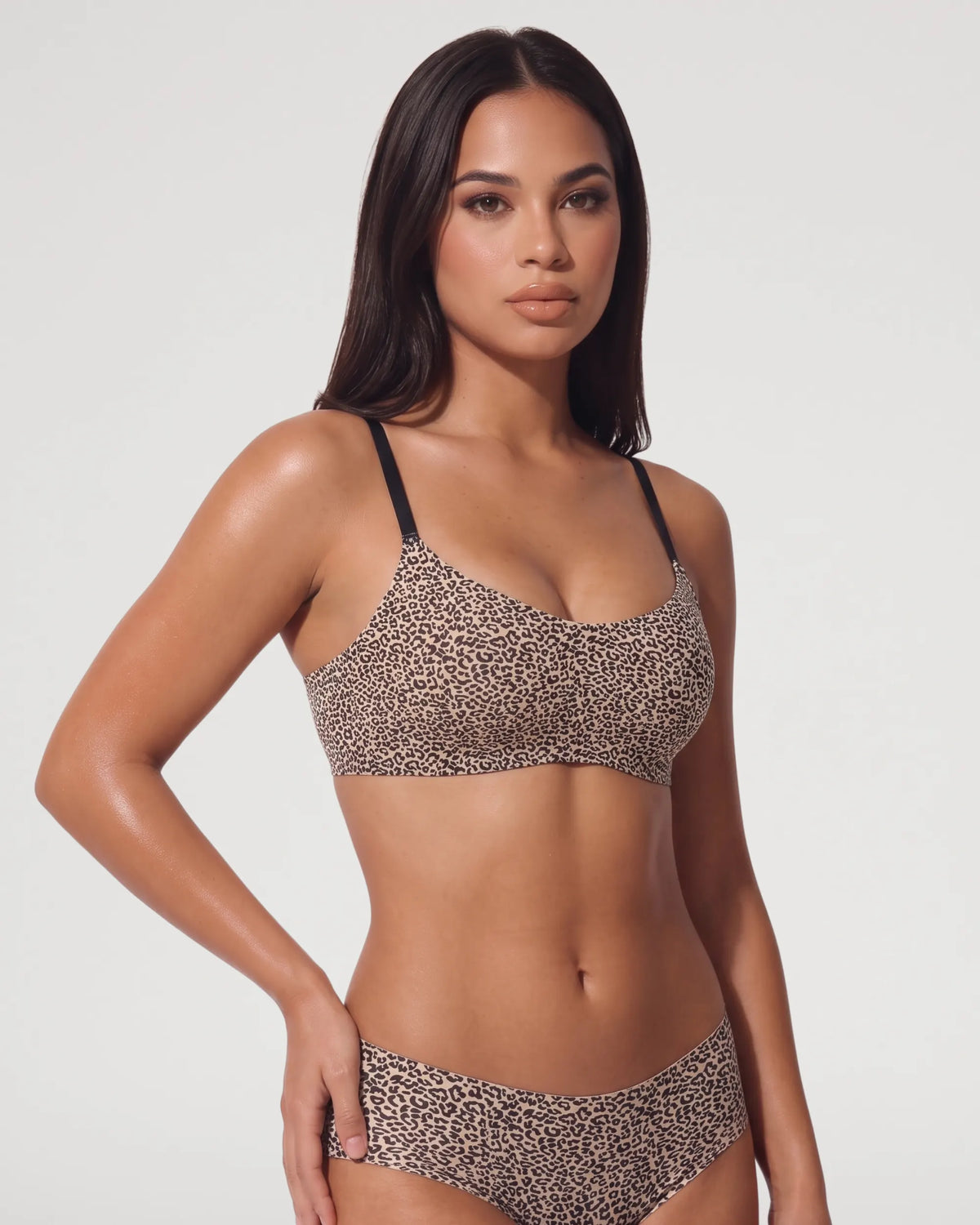Cheetah Print Seamless Molded Push Up Wireless Balconette Bra