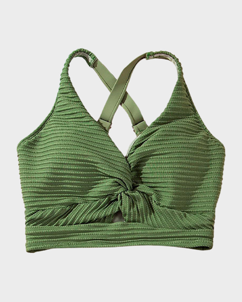 LilyCurve Textured Knot-Front High-Waisted Bikini Set in BK